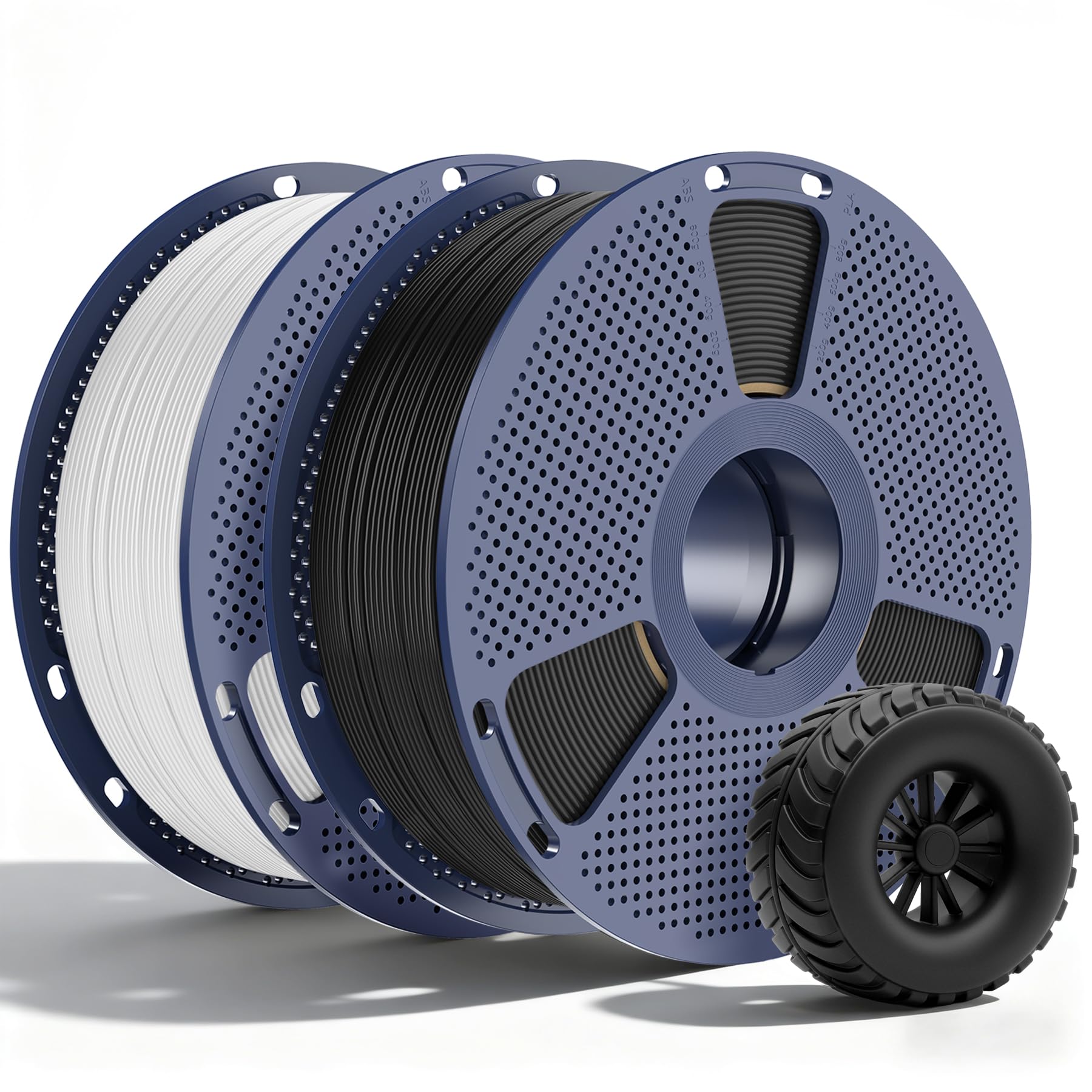 SUNLU 2KG TPU 3D Impression Filament 1.75mm, Qualité Industrielle 95A TPU, Résistant à l'usure, Flexible, Haute élasticité, Filament TPU facile à imprimer, Précision ±0,03mm,1kg,2 bobine Noir+Blanc