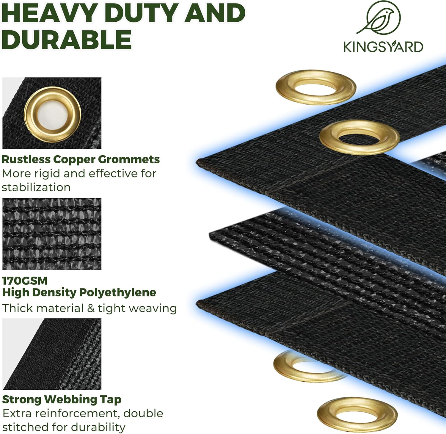 Kingsyard Privacy Fence Screen 4x50FT, Heavy Duty Fencing Shade Cover with Brass Grommet, 170GSM 90% Outdoor Mesh Shade Net for Balcony, Backyard, Patio, Garden Fence, Pool, Zip Ties Included, Black