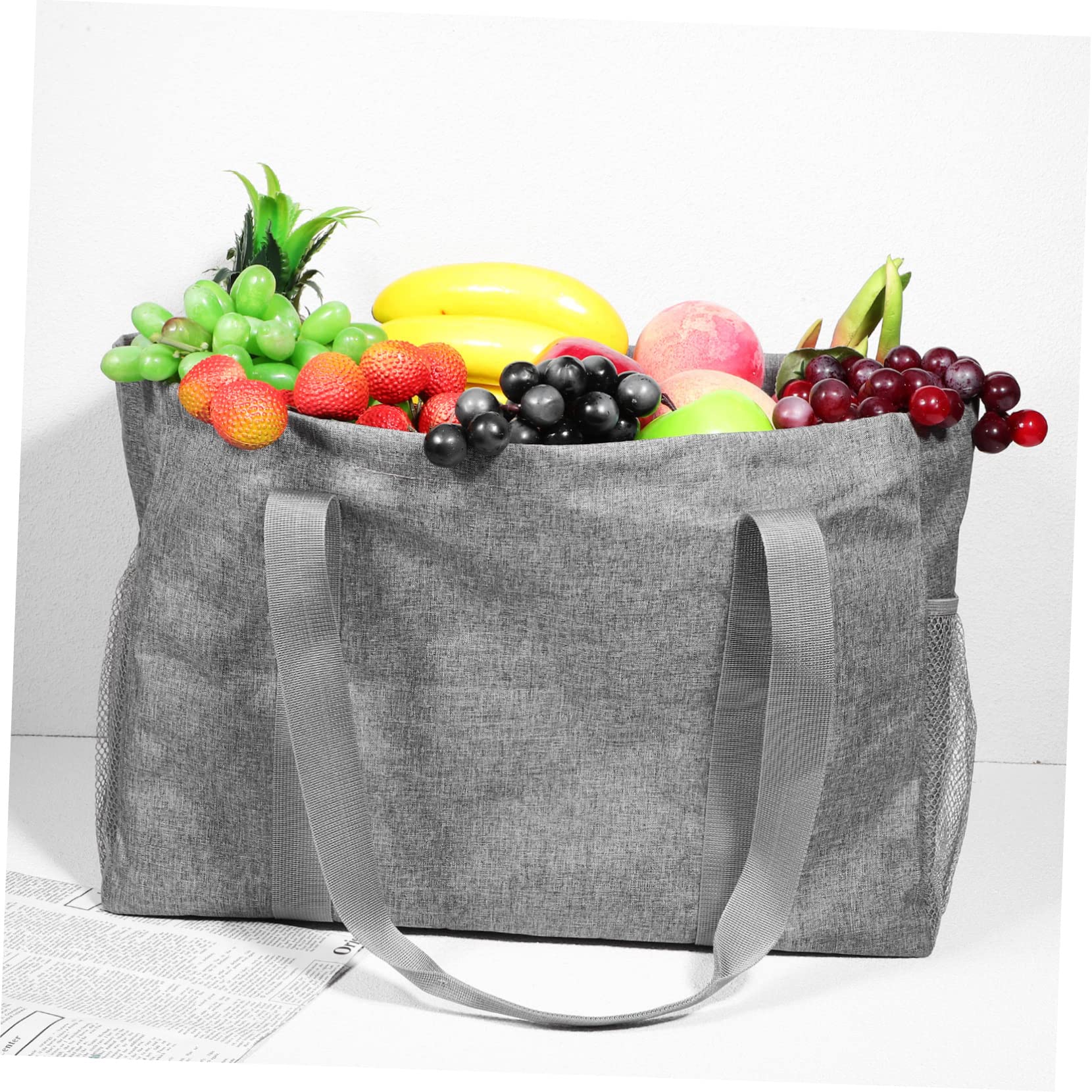 Borsa della Spesa Pieghevole in Cotone Canvas con Rivestimento, Capacità 35l, Doppie Tasche a Rete e Manici Rinforzati, per Spiaggia e Uso Quotidiano