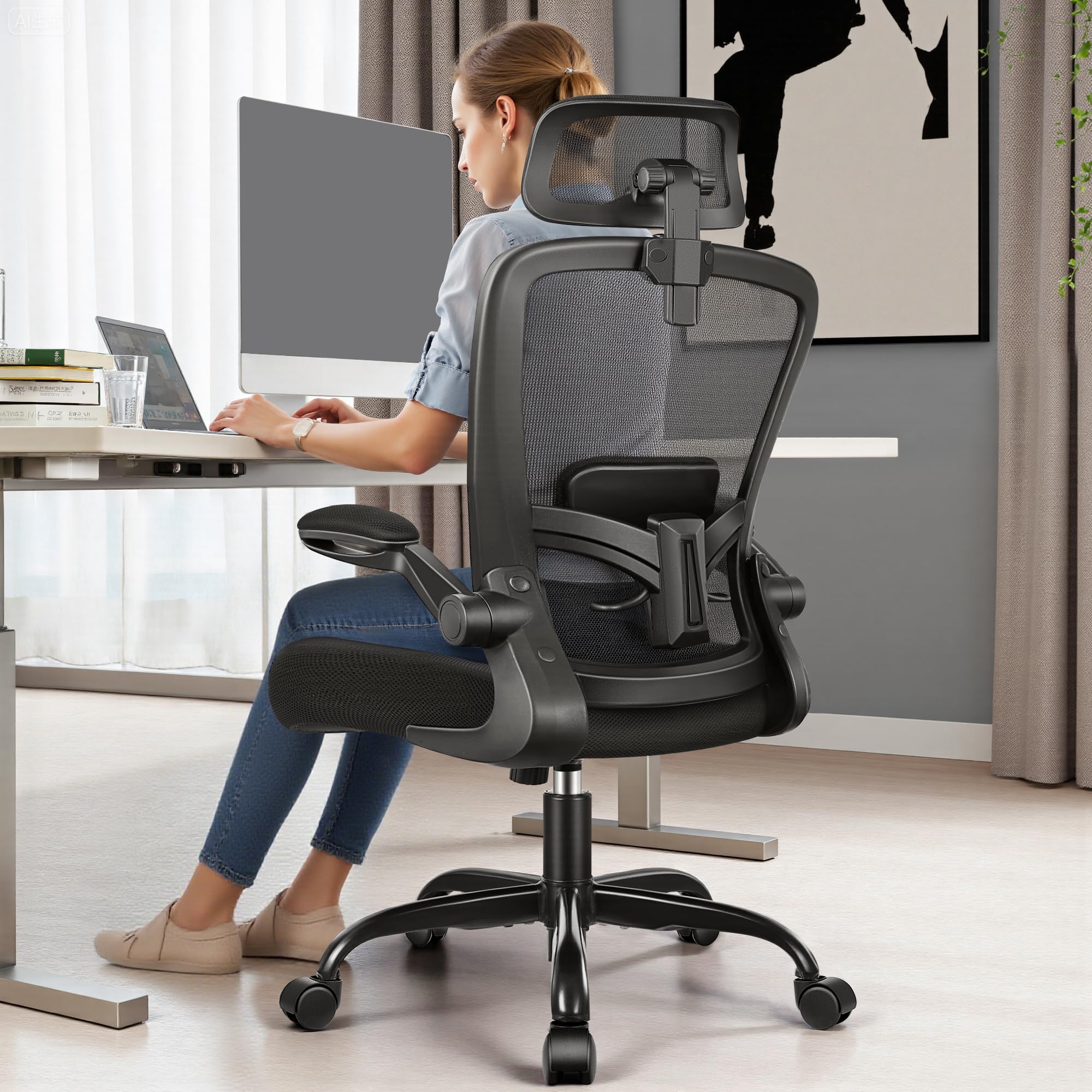 FelixKing Office Chair, Desk Chair with Soft Lumbar Support, Ergonomic Computer Chair with Headrest High Back Armrest, Adjustable Height Home Office