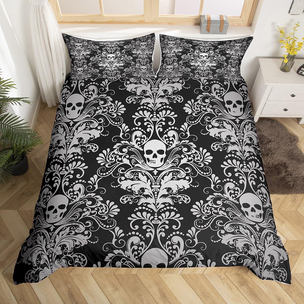 Housse de couette baroque et victorienne drapée dans un ensemble de literie damas premium
