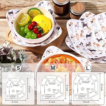 Bowl Cozy Template Cutting Ruler Set, 3Pcs Acrylic Transparent Quilting Bowl Templates for Hot and Cold Food Bowl Rack, DIY Kitchen Art Craft Acrylic Stencil Cut On Fold Template Sewing (White)