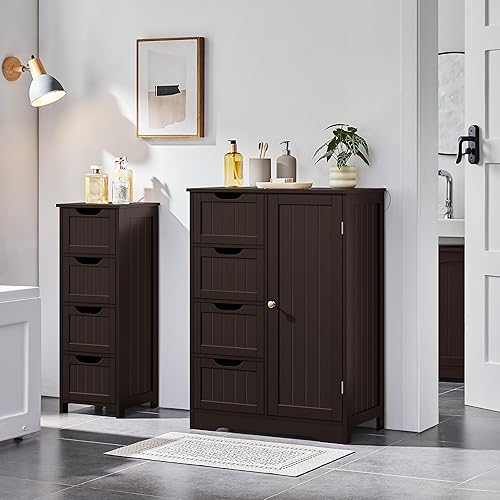 Miniatura 4 de Yaheetech Large Bathroom Floor Cabinet with 4 Drawers and Single Door Cabinet, Freestanding Storage Cabinet for Living Room Kitchen Hallway,