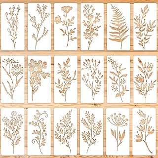 XUEJIE 18 Sheet Flower Stencils for Painting, 6 x 3 Inch Reusable Flower Leaf Stencils, Floral Small Stencil Templates with Leaf Vine Designs for DIY Crafts, Wood Walls, Card Making, Home Decor