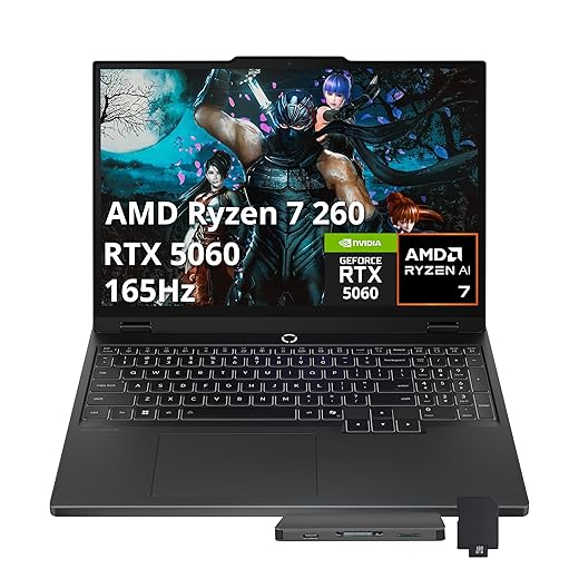Lenovo Legion 5 15.1" WQXGA 165Hz Gaming Laptop, AMD Ryzen 7 260, GeForce RTX 5060 GDDR7, 64GB DDR5, 4TB SSD, 24-Zone RGB Backlit Keyboard, Wi-Fi 7, Win 11 Pro, Black, 1TB Docking Station Set