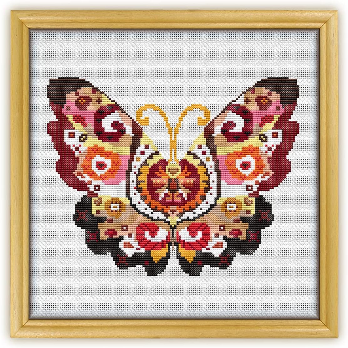 Mandala Butterfly K556 Counted Cross Stitch KIT#3. Threads, Needles, Fabric, Embroidery Hoop and Printed Color Pattern Inside. Embroidery Pattern