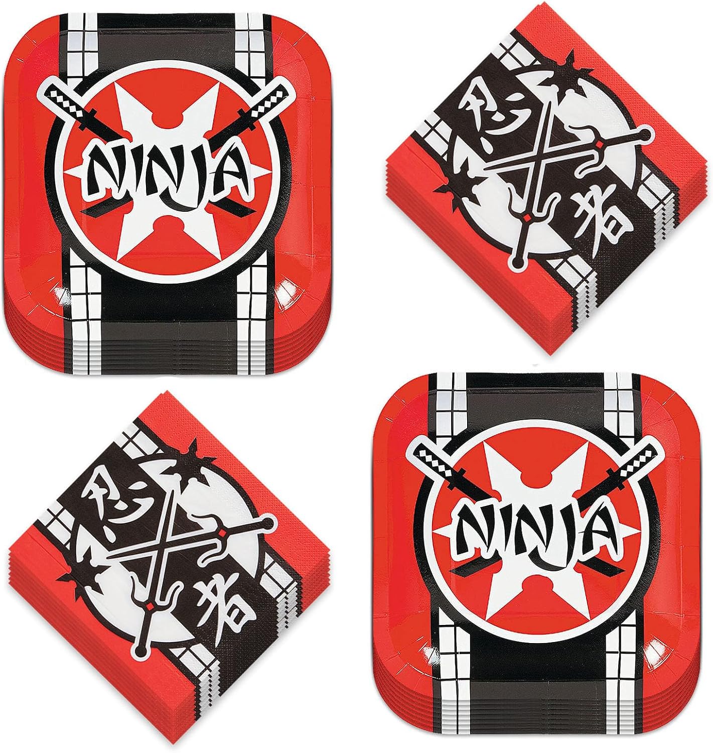 HOME & HOOPLA Ninja Warrior Karate Party Supplies – Square Paper Dinner Plates and Lunch Napkins Set, Kids Martial Arts Birthday Party Decorations (Serves 16) image 5