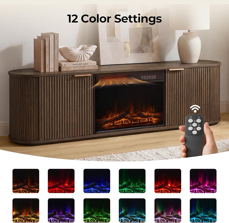CHITA 70" Fireplace TV Stand with 23" Fireplace for TVs Up to 80", Walnut image 4