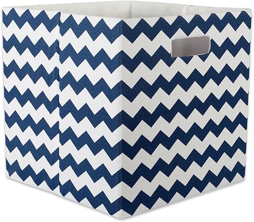 Miniatura 1 de DII Cubo de almacenamiento plegable de poliéster, Chevron, azul, grande