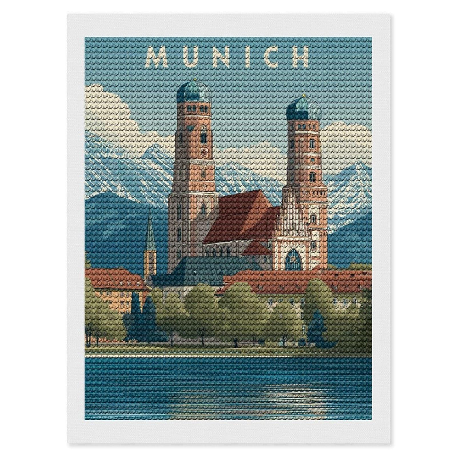 Junmoney Munich Cityscape Travel (2) Full Drill Diamond Painting Kit 12"x16", for Teens, Adhesive Canvas, Bedroom Decor, Holiday Gift Idea