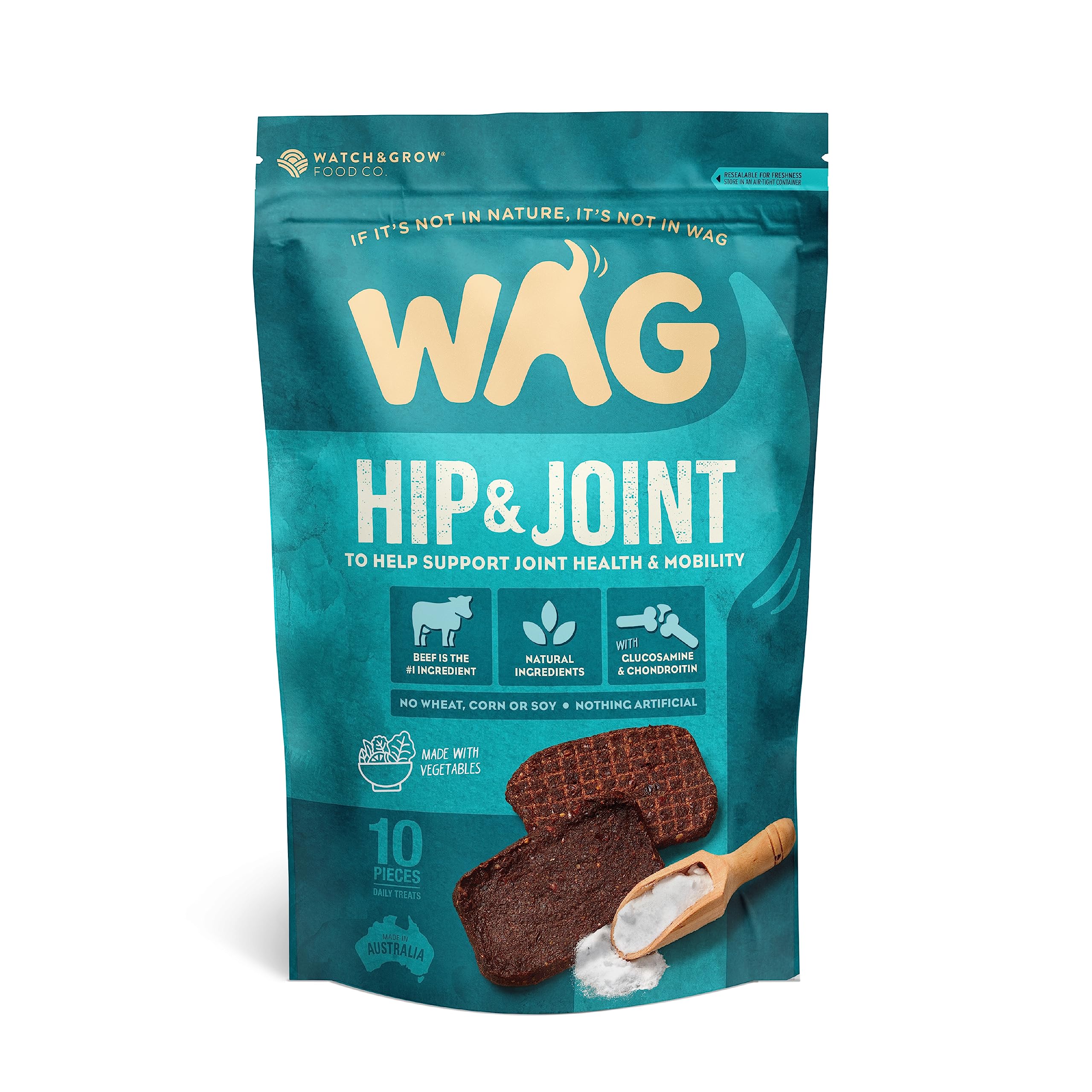 Wag Hip & Joint Beef Jerky Dog Treat, 10 Pieces, Support Join Health & Mobility, Natural Training Treat