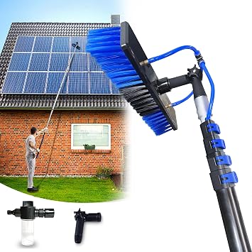 20FT Solar Panel Cleaning Kit with Telescopic Pole & Soap Dispenser, Water Fed Solar Panel Brush for Home/Roof/Caravan, Extendable Window Cleaner Tool for RV, Boat, Deck & Outdoor Use 20FT