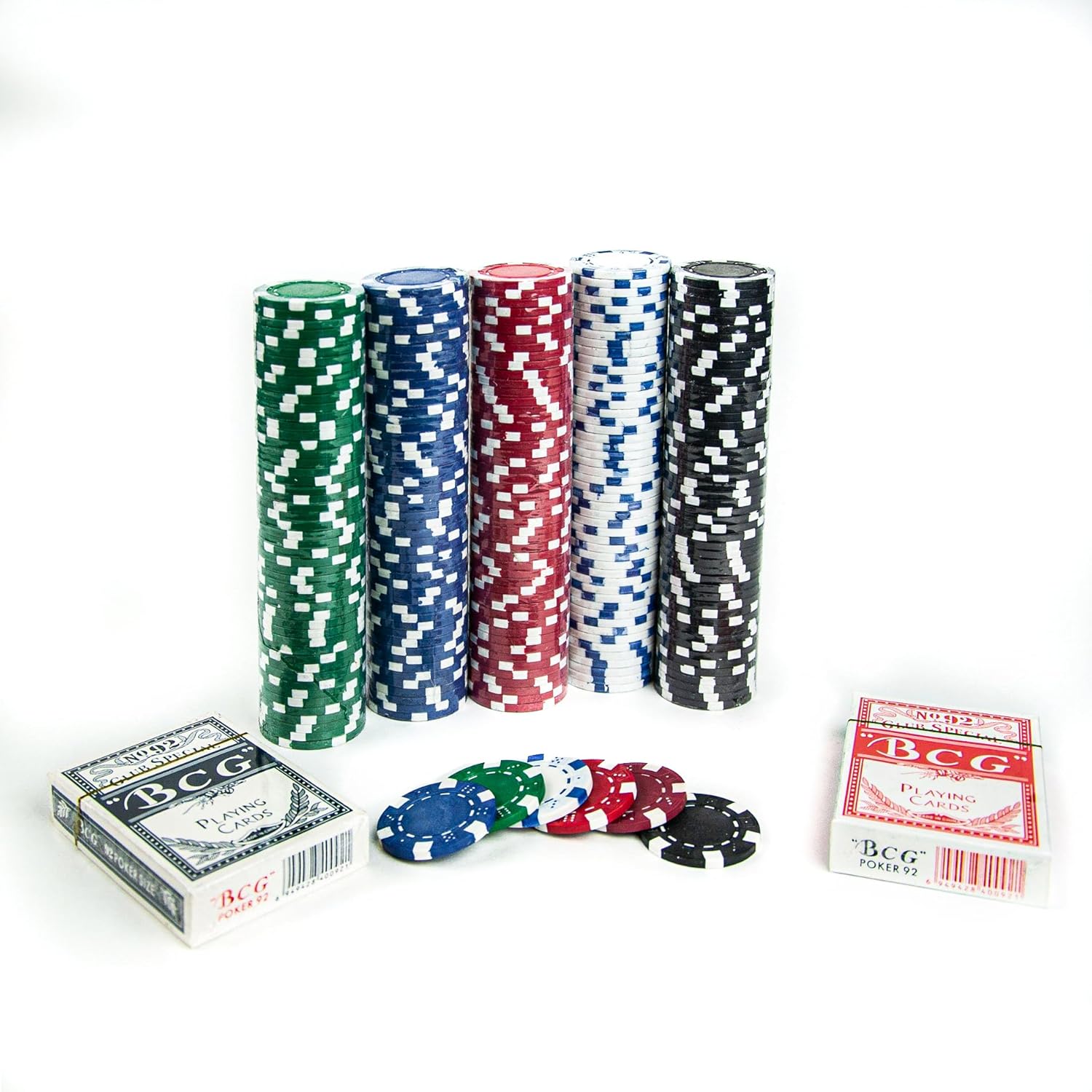 Tradeopia 500 Poker Chips Set with Aluminum Case, Includes 1 Dealer Chip, 2 Deck of Cards, 5 Red Dice, Texas Holdem Poker Set