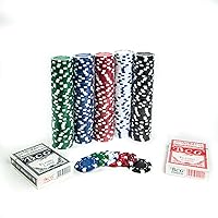 Vista 6 de Tradeopia Juego de 500 fichas de póquer con estuche de aluminio, incluye 1 ficha de distribuidor, 2 barajas de cartas, 5 dados rojos, juego