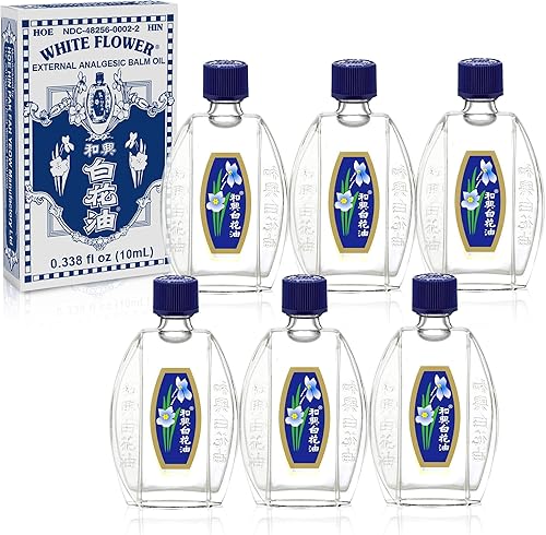 White Flower Aceite de bálsamo analgésico externo de 0.3 fl oz0.338 fl oz, auténtico importación estadounidense (6 paquetes)
