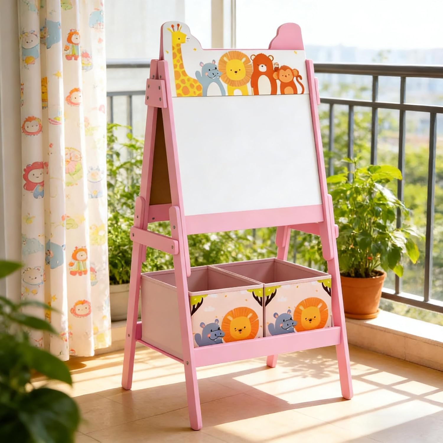 Wooden Art Easel for Kids – Double-Sided Toddler Easel with Blackboard & Whiteboard, 2 Storage Bins for Art Supplies, MDF Construction, Drawing and Painting Easel for 3-8 Years Old Boys and Girls