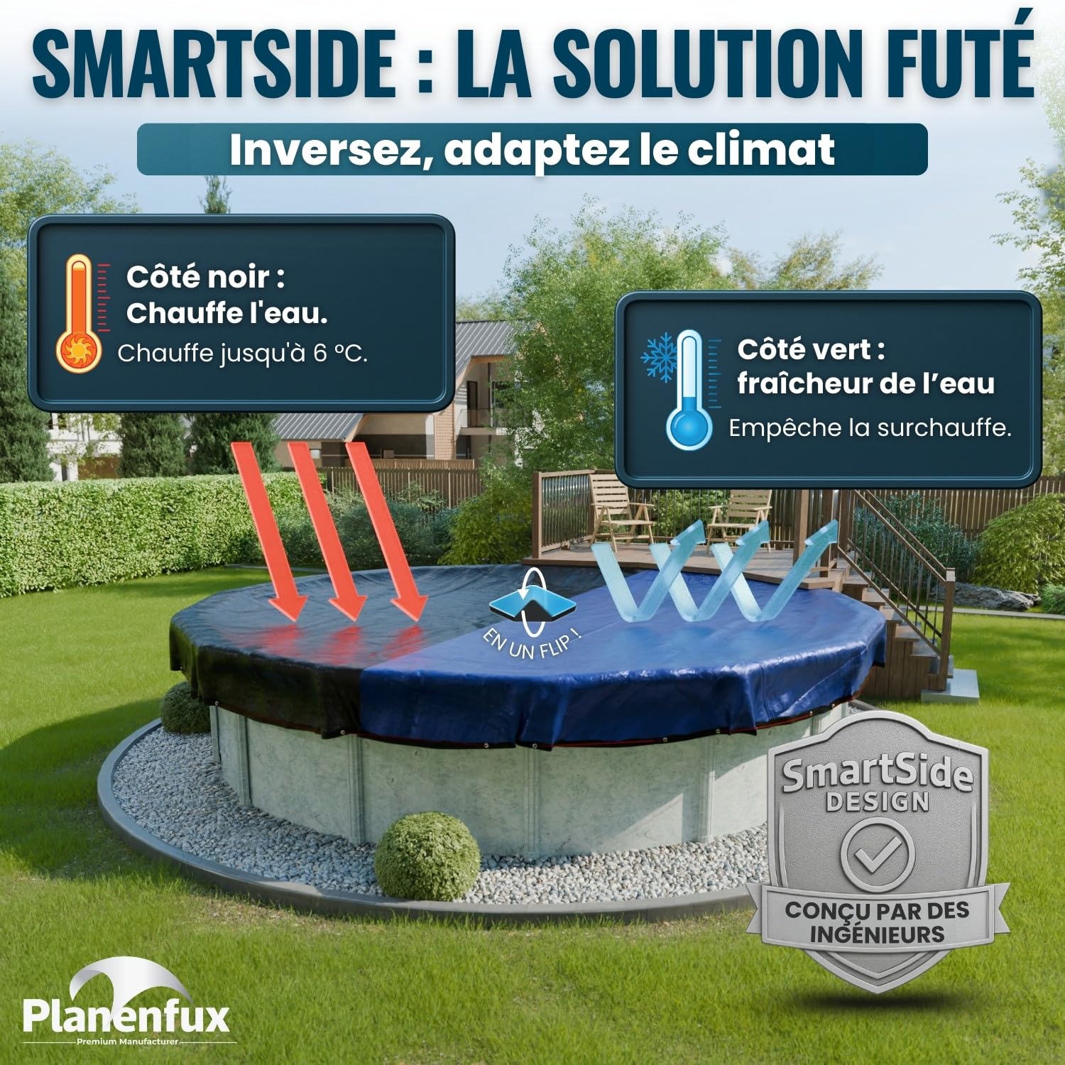 Planenfux® Bache hivernage Piscine Hors Sol Ronde 5m | Bâche Piscine 4.88 Ronde été et Hiver en polyéthylène 200g/m² | Bache de Protection résistante au Chlore & aux UV avec Fonction Solaire | Ø560