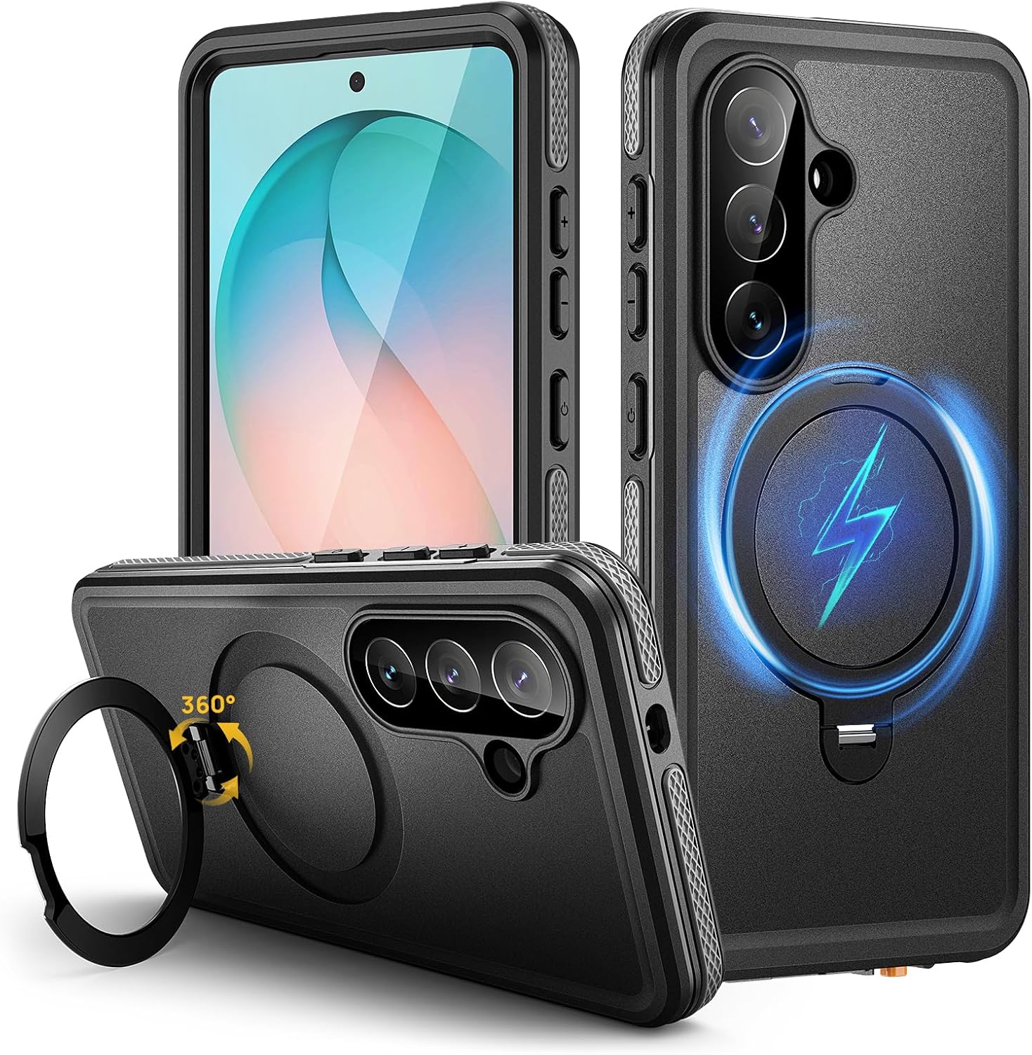 Lanhiem Etui do Samsung Galaxy S26 ze stojakiem magnetycznym, wodoszczelne etui na telefon komórkowy Samsung S26 5G, uchwyt pierścieniowy, 360°, odporne na uderzenia, do użytku na zewnątrz, etui