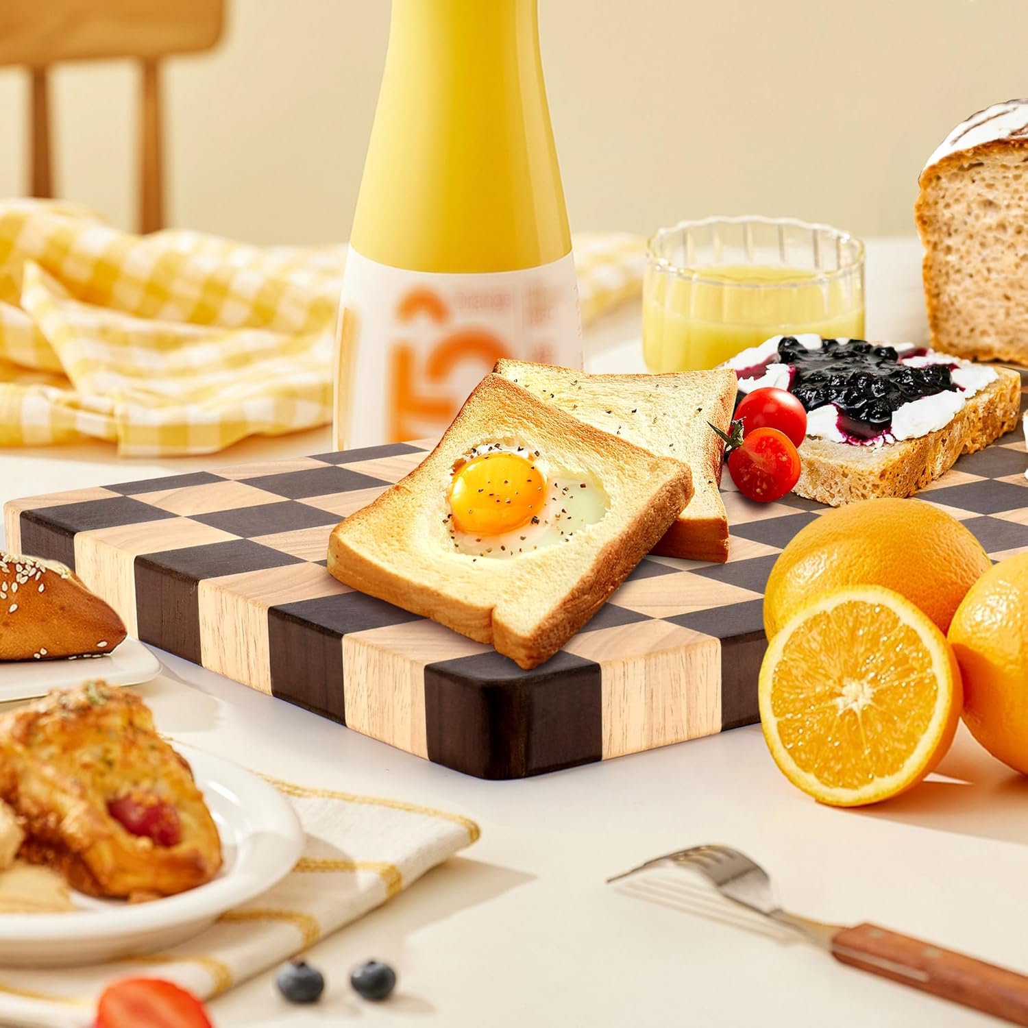 Checkered Cutting Board 15 x 10 in, Wood Checkerboard Cutting Board for Kitchen, Wooden Serving Tray Charcuterie Board for Meat, Fruit, Cheese, Bread