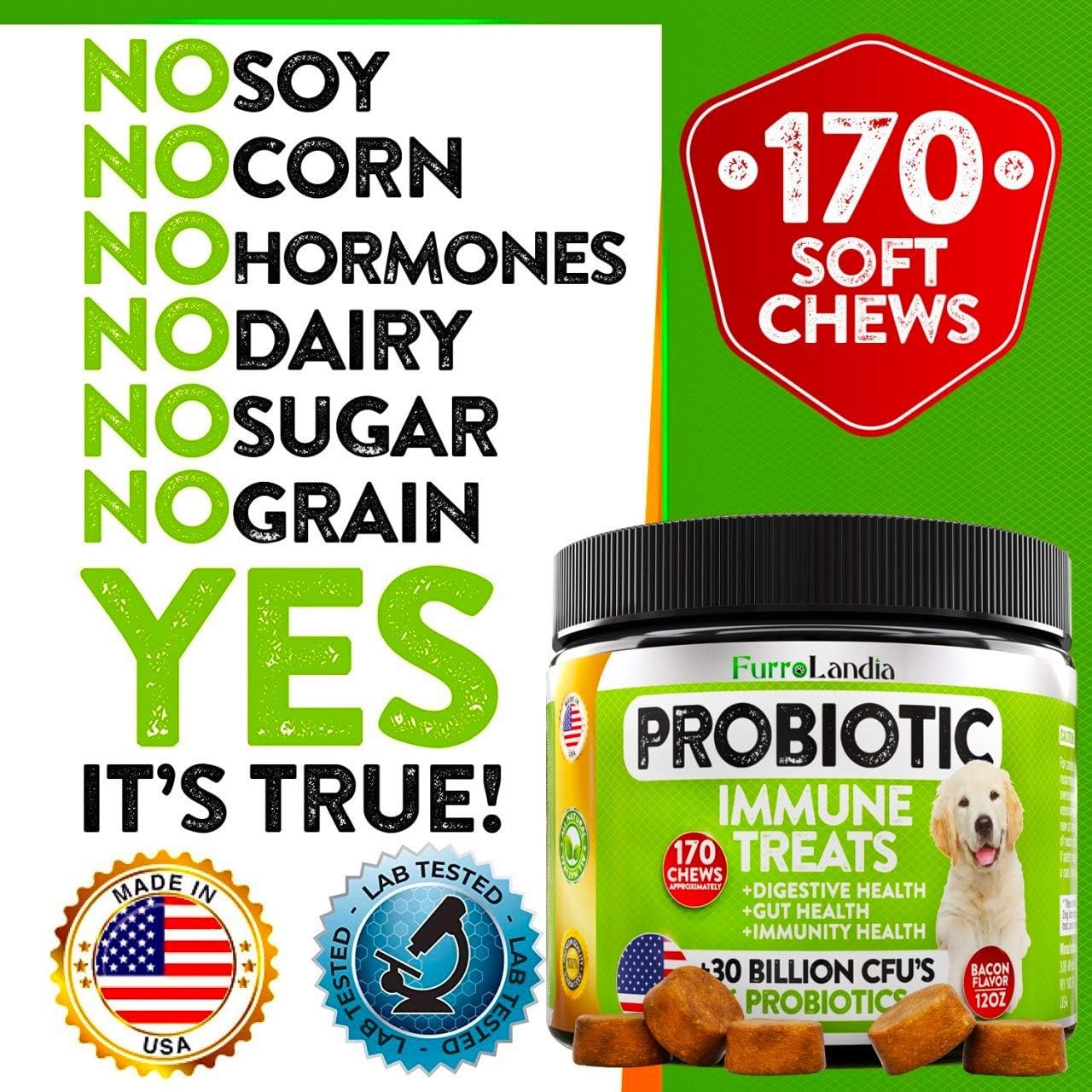 Advanced Probiotics for Dogs with Digestive Enzymes & Prebiotics - Dog Probiotics Chews - Relieves Dog Diarrhea, Improves Digestion, Allergy, Immunity and Health - Made in USA (170 Chews) : Pet Supplies