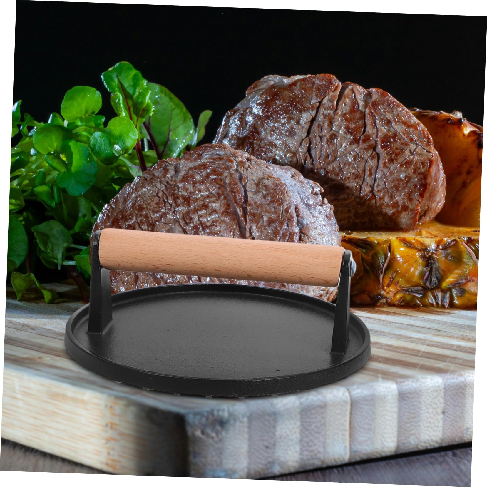 MAGICLULU de Prensa de Hamburguesas de Hierro Fundido 2 Piezas con Mango de Madera, Diseño sin Recubrimiento Prensa Rectangular y Redonda para Cocina y Multitarea