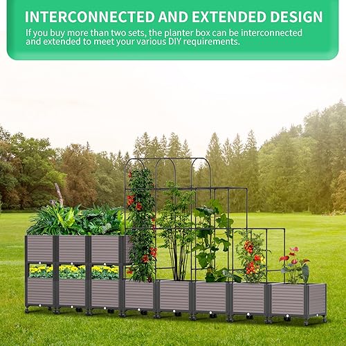 Miniatura 5 de DoCred Macetero elevado con enrejado para plantas trepadoras de verduras, macetas de tomates al aire libre con ruedas, uso en interiores y exteriores