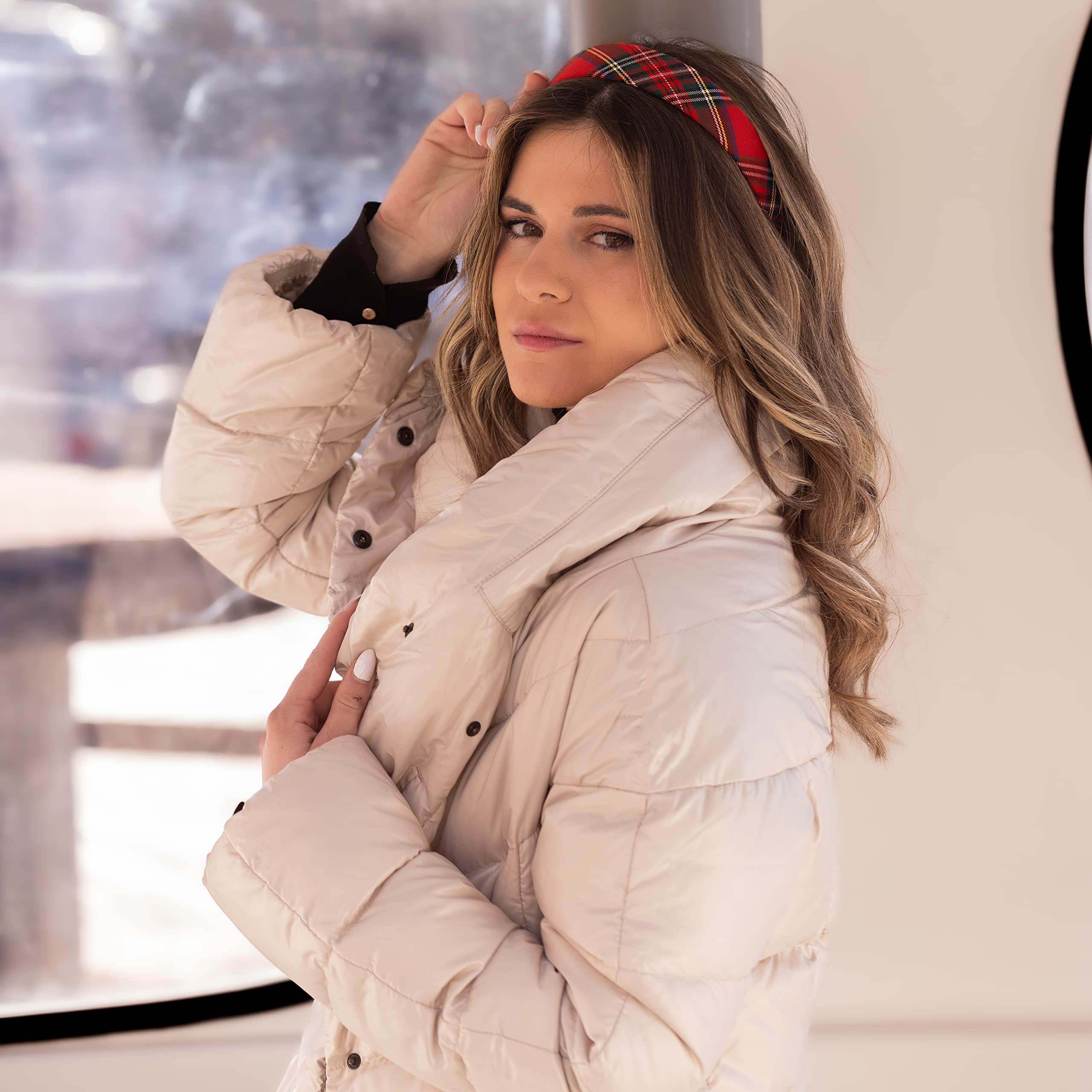 Cerchietto per Capelli Bambina in Tartan Scozzese-Cerchietto Bambina con fiocco rosso