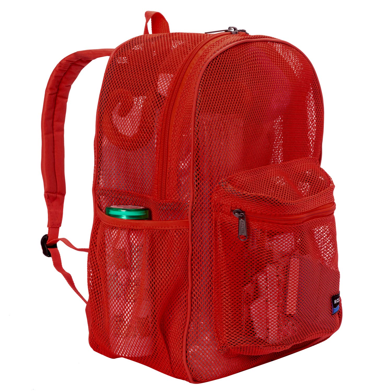 K-Cliffs Heavy Duty Mesh Backpack Quality Classic Student Net Bookbag Durable See Through Simple Netting Daypack Basic School Bag Red