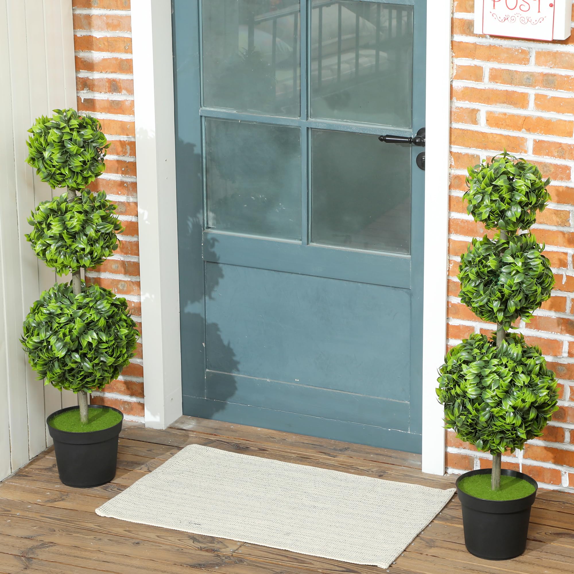 HOMCOM Künstlicher Buchsbaum Groß 100cm Kunstpflanze im Topf 2er Set | Künstliche Pflanzen im Topf, Kunstbaum, UV-Schutz, Wie Echt, für Wohnzimmer Büro Garten, Moderne Dekoration, Geschenk