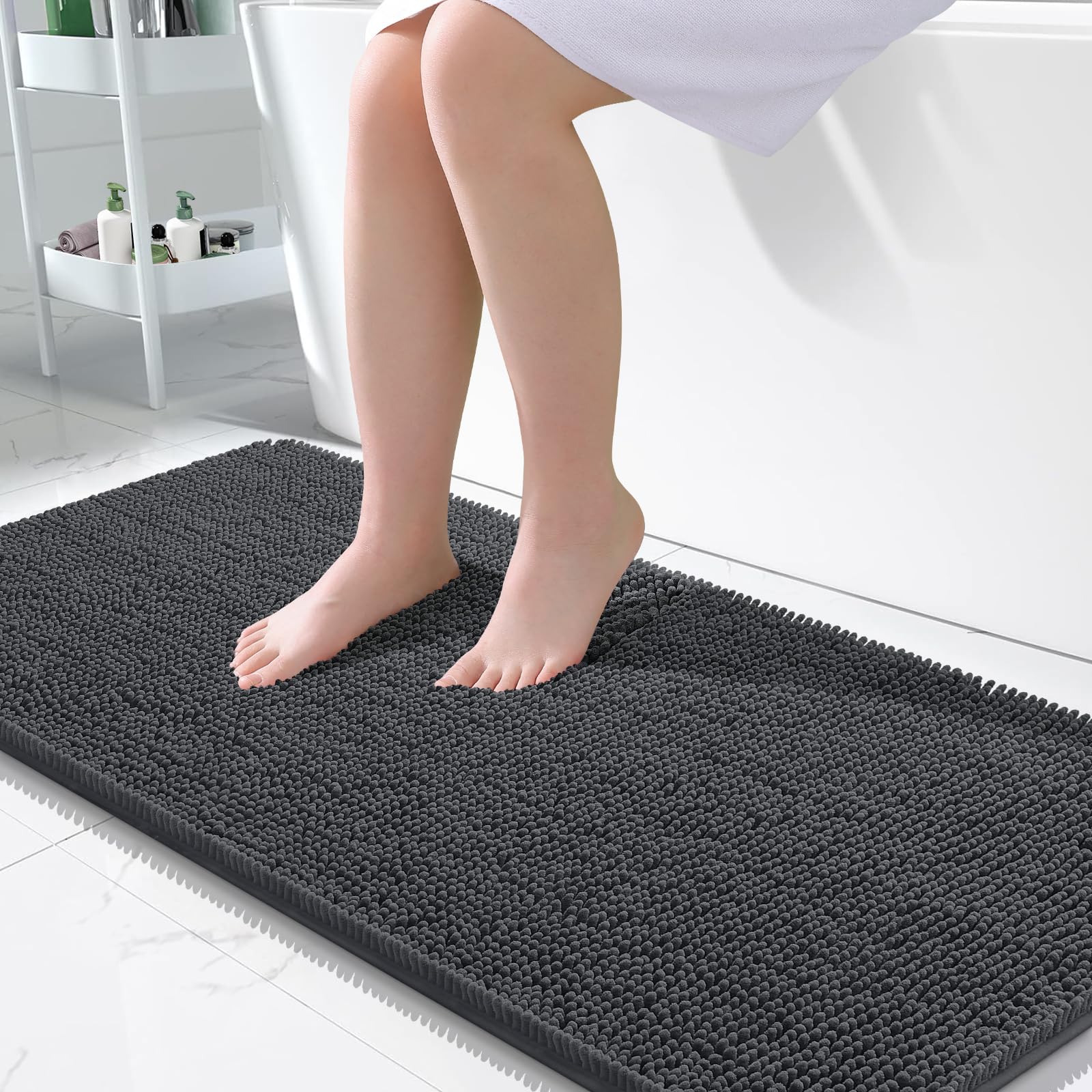 OLANLY Large Bathroom Rugs 50x30, Extra Soft Absorbent Chenille Bath Rugs | Dark Grey, Quick-Drying Rubber Backing, Machine Washable Bath Mat for Bathroom Floor, Tub and Shower, Home Decor Accessories