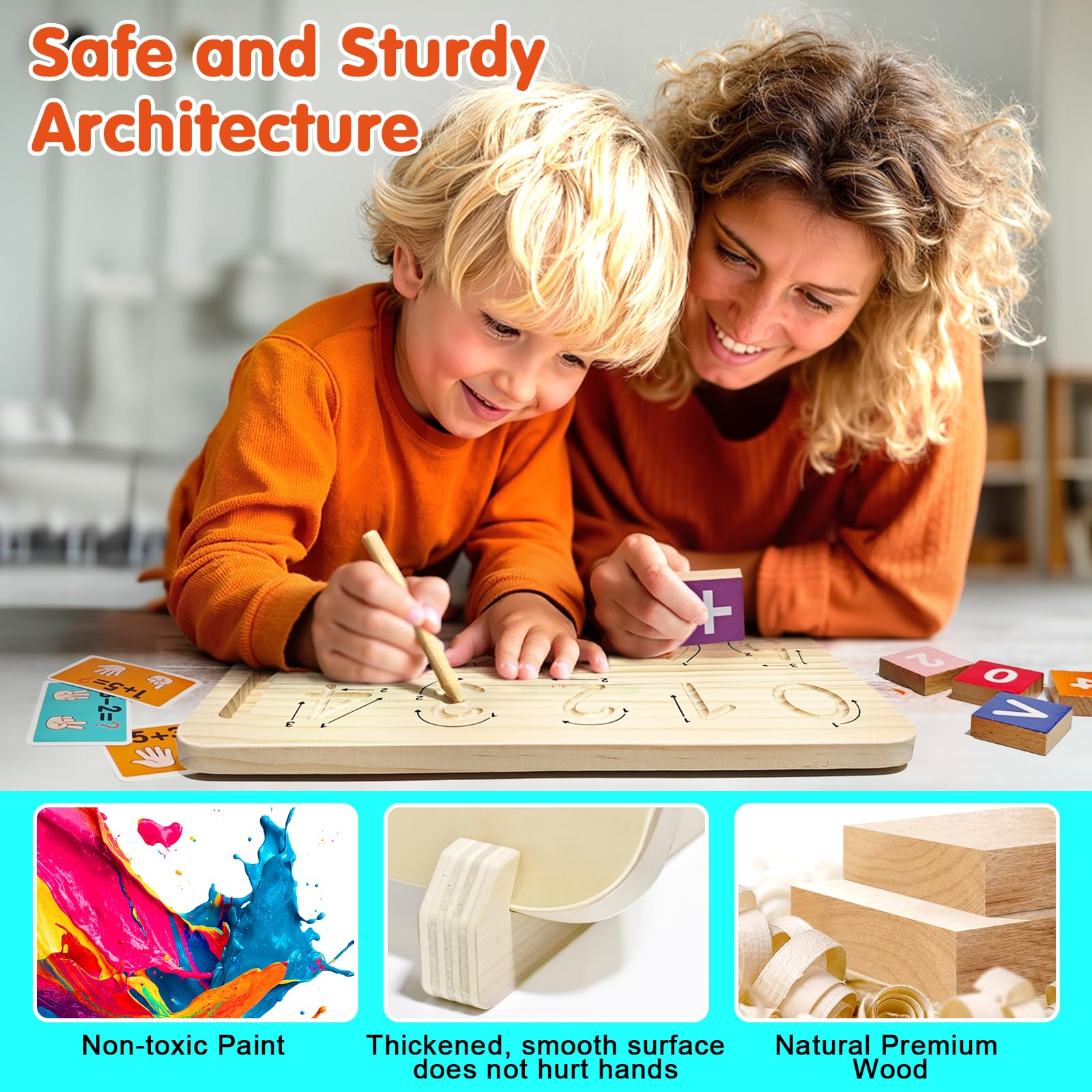 Montessori - Juguetes de aprendizaje para niños, 2 en 1 para conteo de dedos y tabla de rastreo de números, bloques de números coloridos, juguetes educativos de matemáticas Montessori para niños de 3