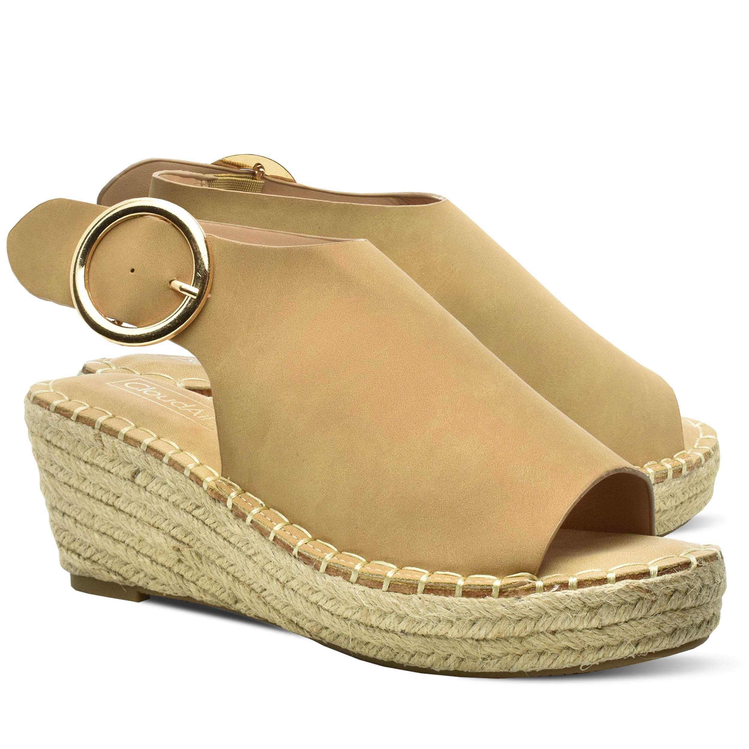 CLOUDAIR Selina Women's Espadrille Wedge Sandals - Comfortable and Stylish Platform Slip On Sandals with Buckle Closure, Comfy Wedge Heels for Women,