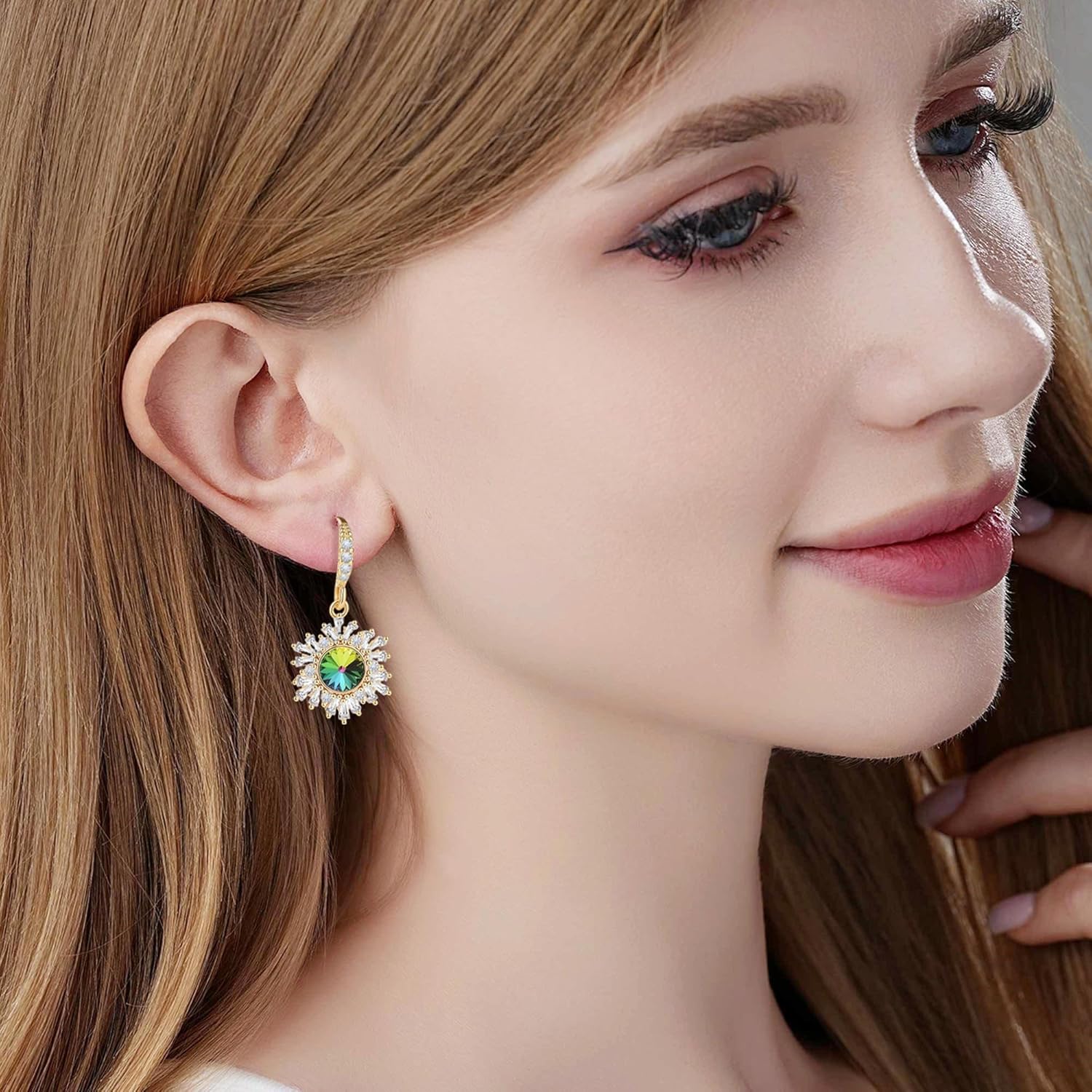 Austrian Crystal Snowflake Drop Dangle Earrings for Women Dangling Christmas Earrings 14K Gold Plated Hypoallergenic Jewelry - Image 2