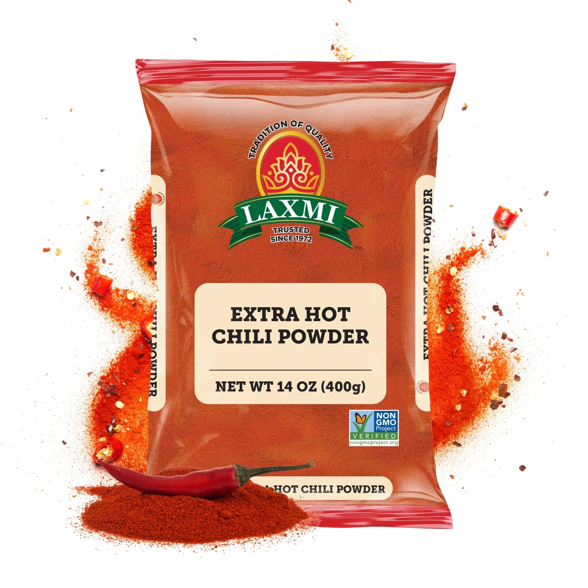 LAXMI Kashmiri Xtra Hot Chili Powder - Authentic Indian Red Chili Seasoning - NON-GMO - 7 oz Cooking Spice