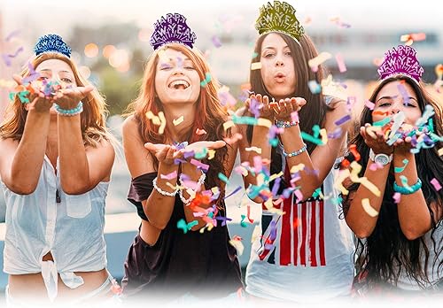 Miniatura 4 de Windy City Novelties Sombreros de tiaras de Feliz Año Nuevo en varios colores brillantes, paquete de 12 diademas a granel, suministros para fiestas