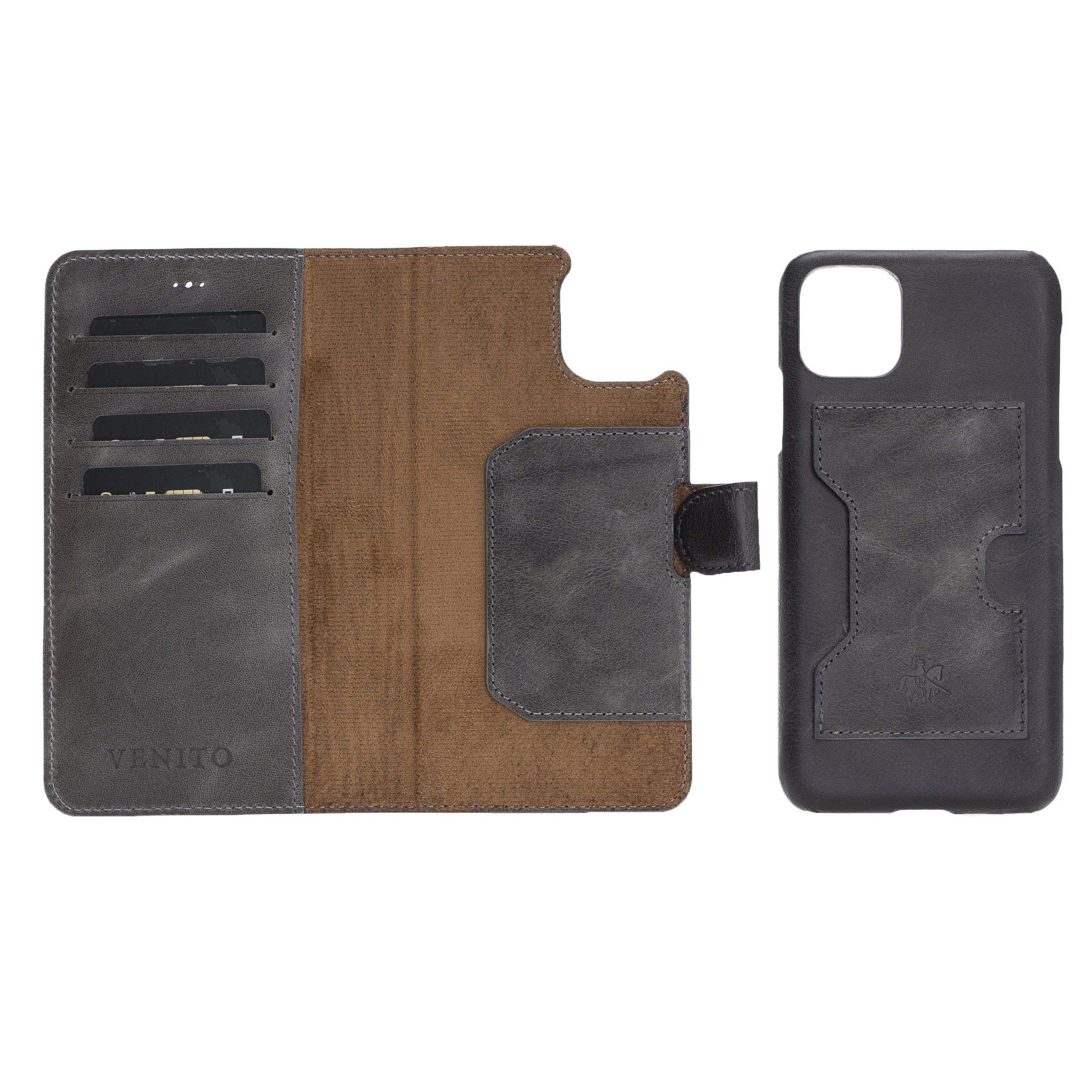 Venito Florence Leather Wallet Phone Case Compatible with iPhone 12 Pro Max (6.7 inch) - Extra Secure with RFID Blocking - Detachable Phone Wallet (Faded Gray)