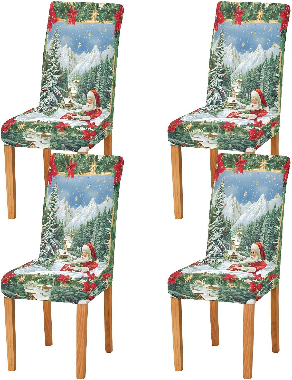 ALAZA Chair Covers for Dining Room, Beautiful Christmas Scene Featuring Snow Capped Tree Stretch Chair Cover Sets Chair Protector Removable Washable for Ktichen Restaurant Hotel