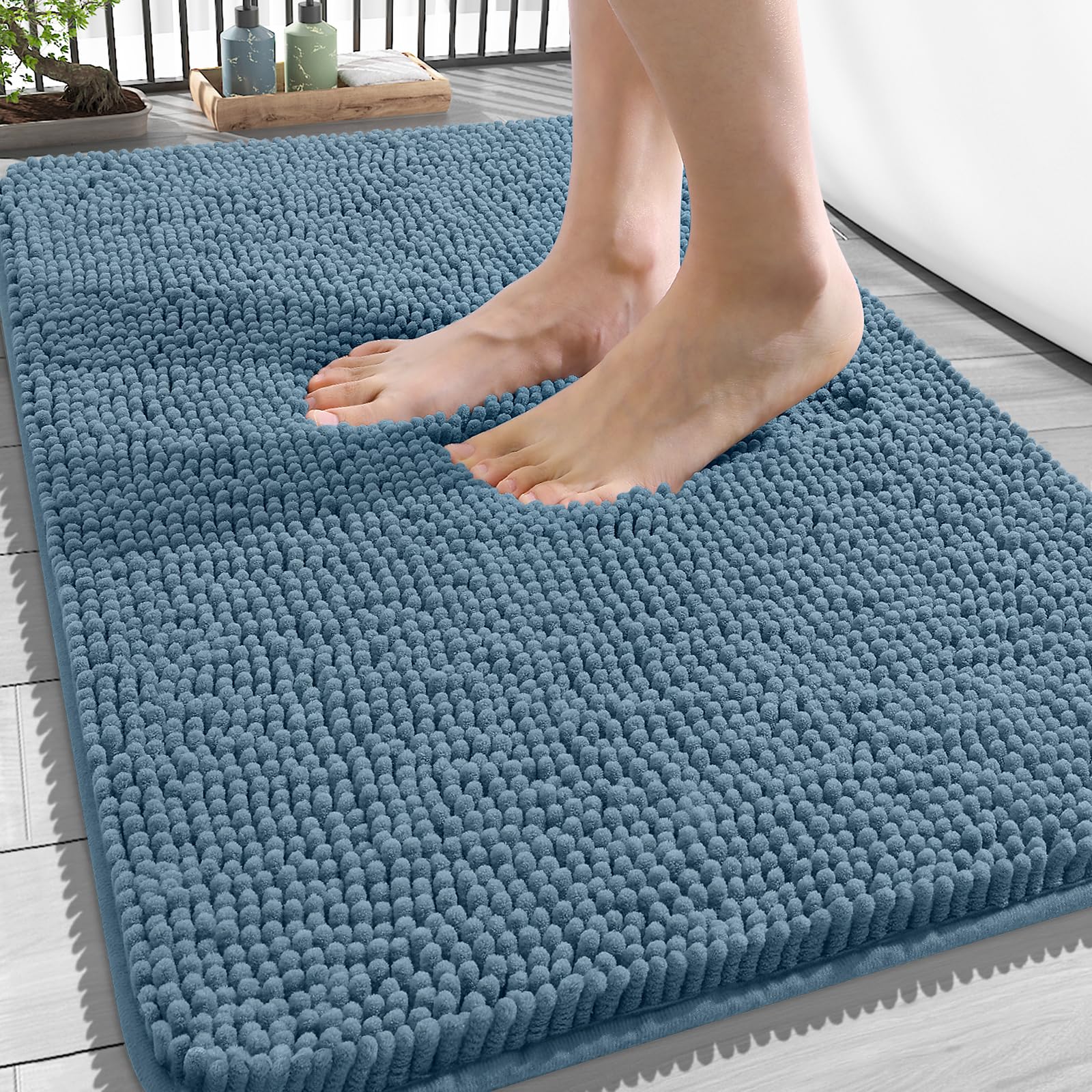 OLANLY Bathroom Rugs 34x21, Extra Soft Absorbent Chenille Bath Rugs | Airy Blue, Quick-Drying Rubber Backing, Machine Washable Bath Mat for Bathroom Floor, Tub and Shower, Home Decor Accessories
