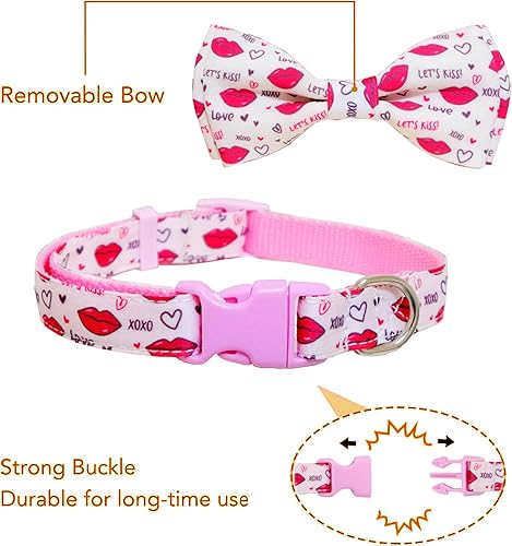 Miniatura 2 de Collar con pajarita para perro de San Valentín, Holiday Let's Kiss y XOXO collar para cachorros grandes, medianos y pequeños (pequeño-(11-17