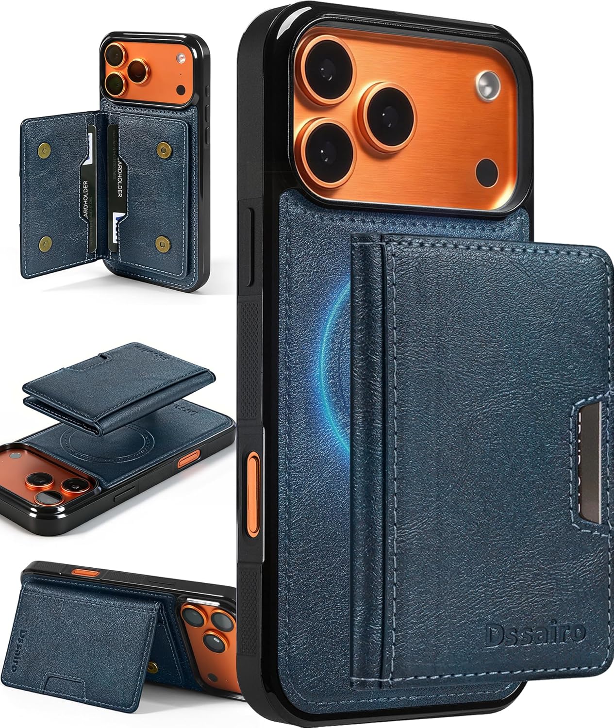 Dssairo Magnetic for iPhone 17 Pro Max Detachable Wallet Case Compatible with MagSafe with 5 Card Holder 2 in 1 RFID Blocking Credit Slots Kickstand Magnetic Phone Wallet (Blue, iPhone 17 Pro Max)