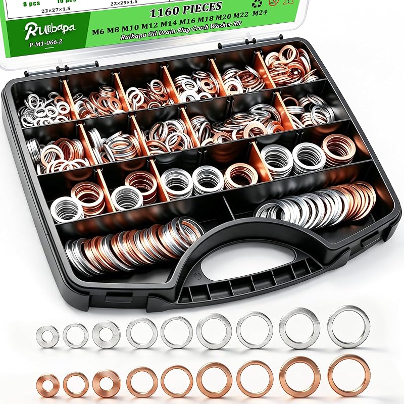Kit de Arruelas de Vedação para Bujão de Óleo Ruibapa M6 a M24 – 1160 peças