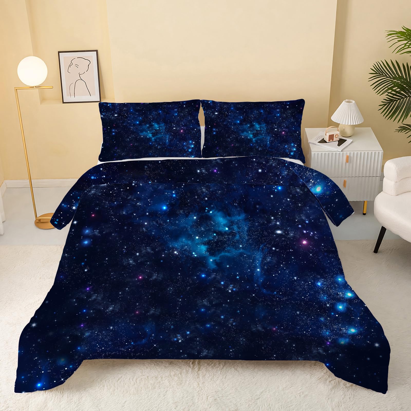 Blauer Sternenhimmel Bettdecke 135x200, 4 Jahreszeiten Galaxie Steppdecke | Vierjahreszeiten Bettdecke ohne Bezug, Universum, Warme Ganzjahresdecke, Waschbar Schlafdecke mit 2 Kissenbezug 80x80 cm