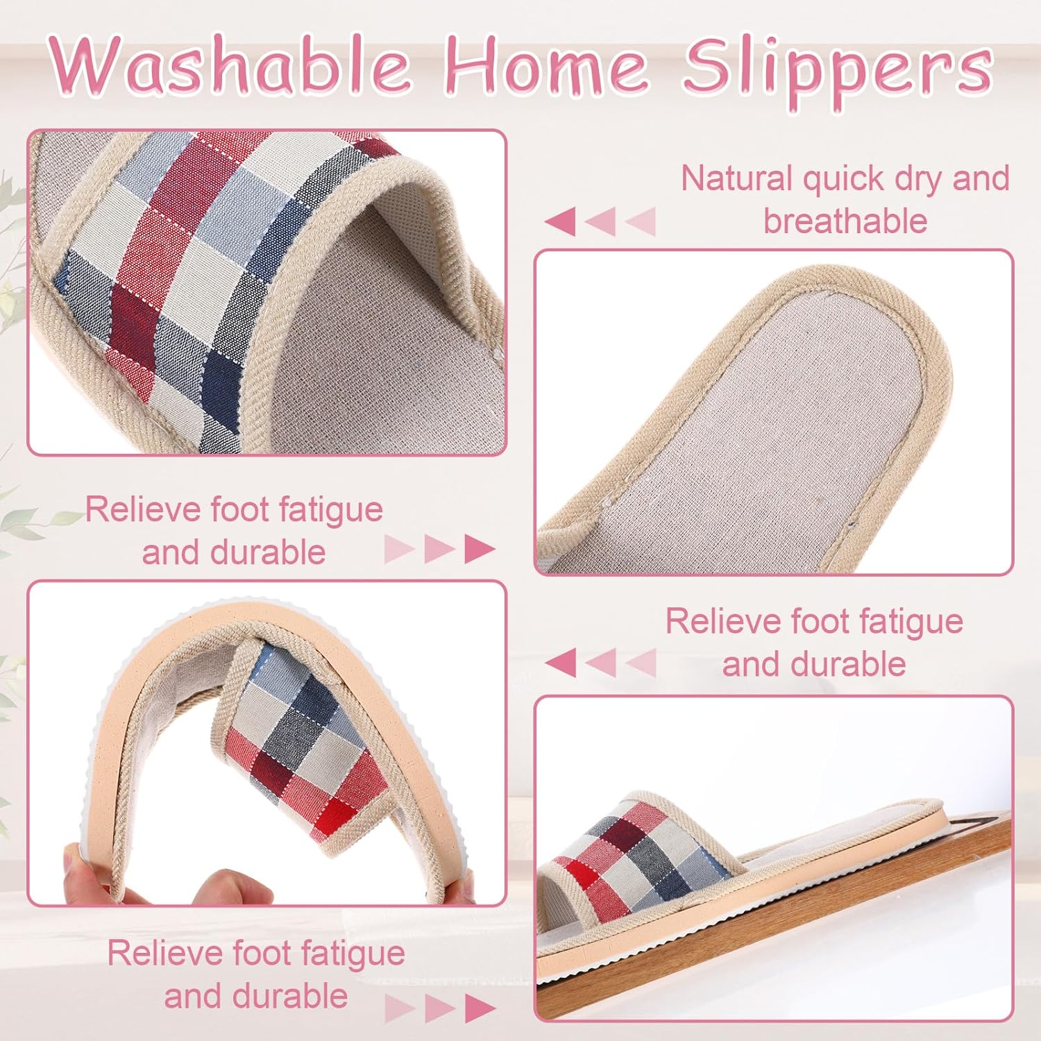 10 Pairs House Slipper for Guests Open Toe, 4 Large Size + 6 Medium Size Non Slip Indoor House Slipper Washable Reusable for Home Hotel Family Travel Unisex Non Slip Casual Spa - Image 7