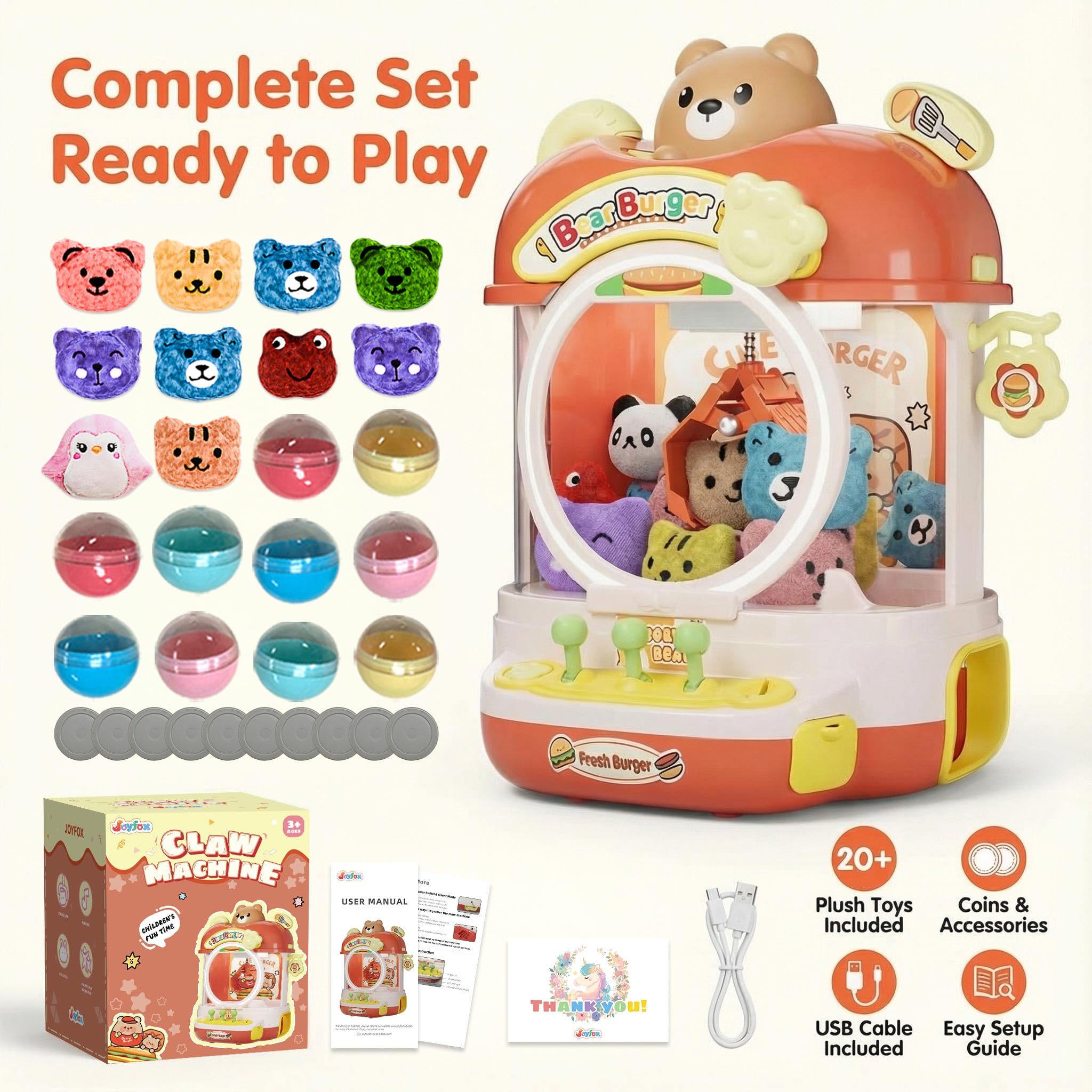 Amazon.com: Joyfox Burger Bear Claw Machine for Kids, Arcade Prize