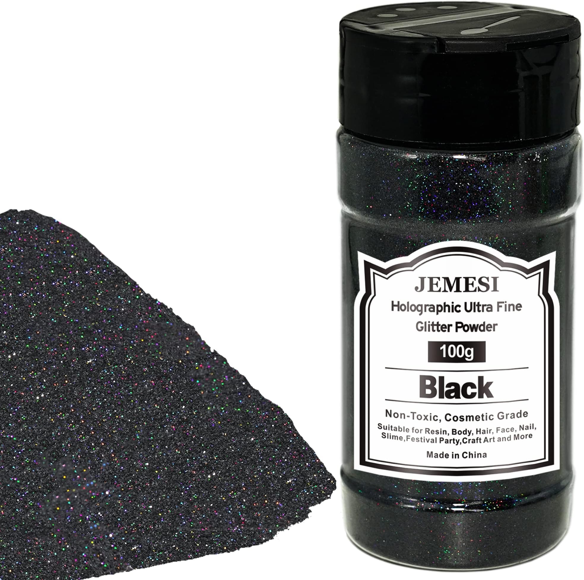Ultra fine Bulk Black Glitter, 100g/3.52oz Extra Fine Epoxy Glitter Flakes Crafts Sequins 1/170'' 0.0059'' 0.15mm for Resin Arts Crafts, Body, Face, Nail
