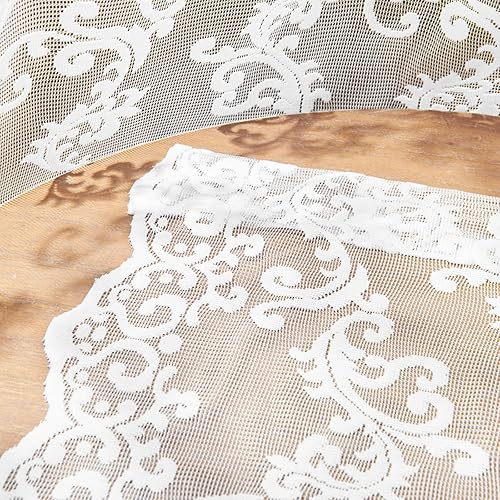 Miniatura 7 de FOLKSIDE Cortinas de encaje blanco de 63 pulgadas de largo, juego de 2 paneles de cortinas traslúcidas con estampado de cachemira occidental para