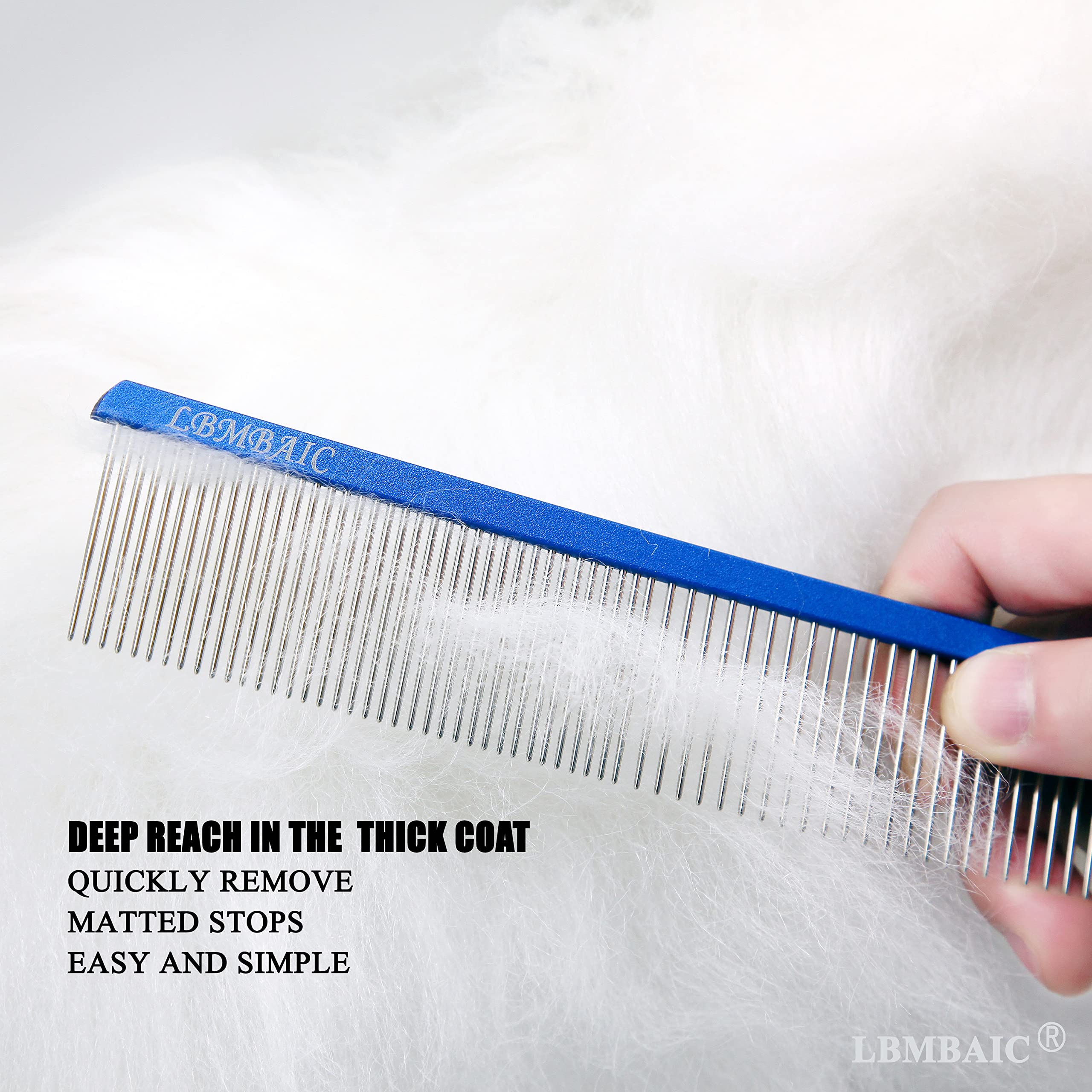 Peine de aseo de metal para perros con dientes largos y anchos, peine profesional para perros, reduce el pelo suelto, enredos, nudos y alfombrillas. 7.5 pulgadas