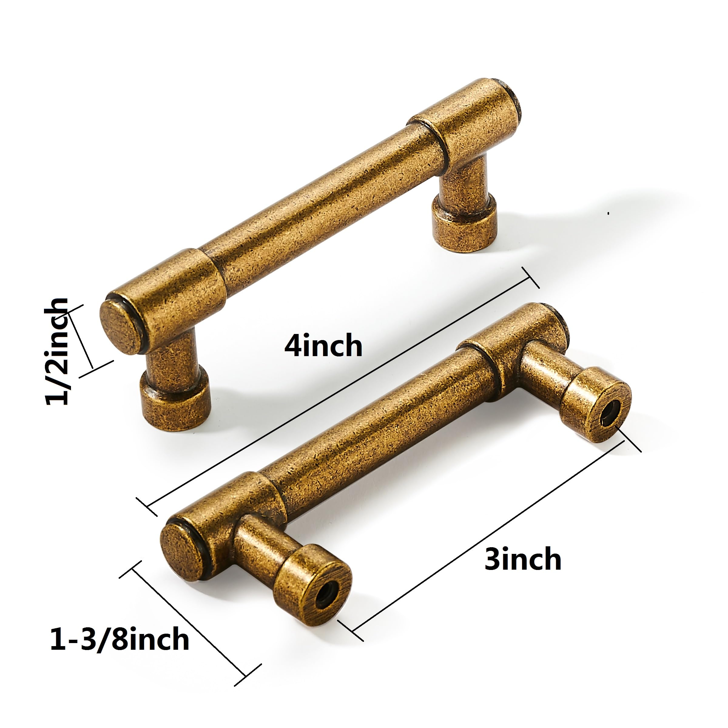KHTUMEWARE-3 Antique Brass Cabinet Pulls CTC 3 in (76 mm) 6-Pack in Antique Brass — KHTUMEWARE
