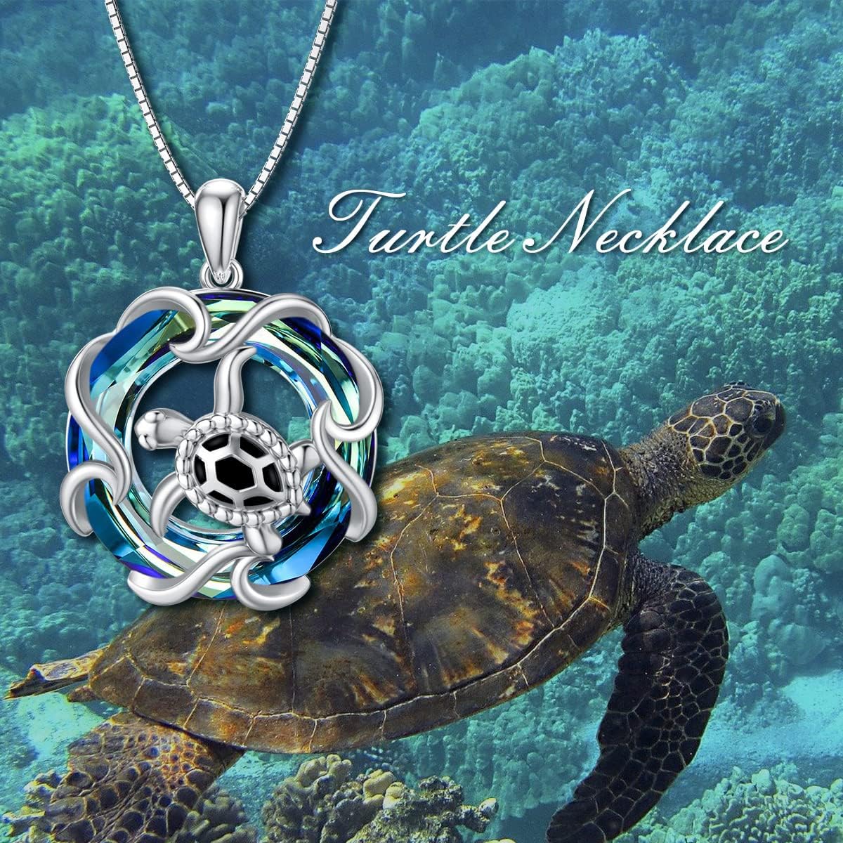 TOUPOP Sea Turtle Necklace for Women Sterling Silver Ocean Theme Crystal Pendant Jewelry Summer Beach Gifts for Marine Animal Lovers - Image 6