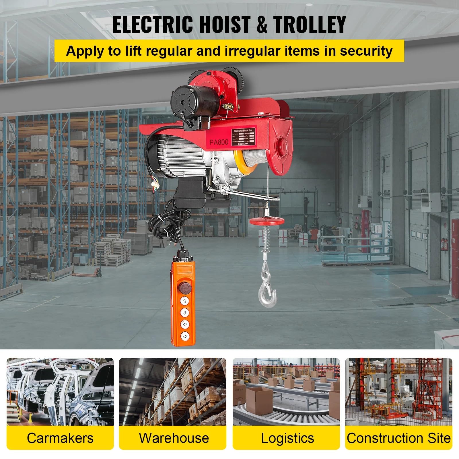 flaschenzug 1700/2200LBS verdrahteter elektrischer Hebekran mit tragbarem Heber der Laufkatze, obenliegender Winde-Aufzug für Garage Seilhebezug(2200LBS)
